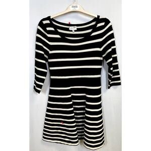 MILLY 3/4 Sleeve Degrade Striped Fit & Flare Dress Black and White L $375
